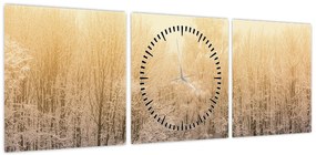 Obraz mroźnego lasu (z zegarem) (90x30 cm)