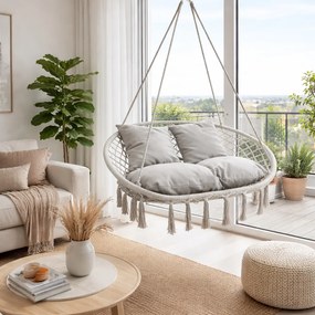 Dwuosobowa huśtawka ogrodowa - bocianie gniazdo Nestio HC-2502-LG, kolor jasny szary