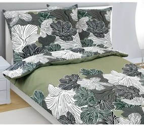 Bellatex Bawełniana pościel Kwiat khaki zielony,140 x 200 cm, 70 x 90 cm