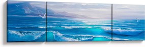 Obraz - Obraz olejny przedstawiający morze z mewami (170x50 cm)