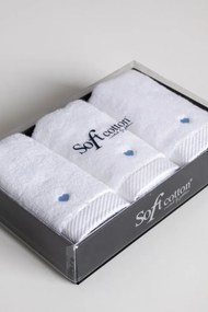 Zestaw podarunkowy małych ręczników MICRO LOVE, 3 szt Biały / niebieskie serduszka