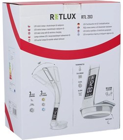 Retlux RTL 203 Lampa stołowa LED z wyświetlaczem i ładowaniem Qi biały, 6 W