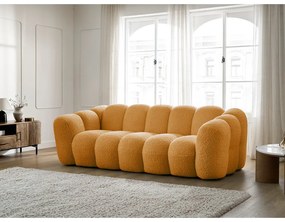 Musztardowa sofa z materiału bouclé 232 cm Hippolyte – Bobochic Paris