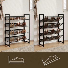HOMCOM Regał na buty Półka Stojak na buty, 4 półki, 72 cm x 30 cm x 82,7 cm, Czarny | Aosom PL