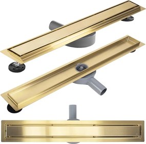 Odpływ liniowy REA Neox Pro 600 Brush Gold z wysokiej jakości stali nierdzewnej dla eleganckiej i łatwej do czyszczenia łazienki