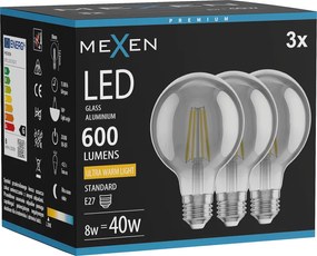 Mexen Vintis 3x żarówka filament LED E27, G80, 8W, Ciepła - 2200K, 600 lm, smoke - L155-E27-0822-70x03