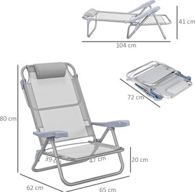 Outsunny Zestaw 2 Krzeseł Campingowych Składanych z 6-stopniową Regulacją Oparcia Siateczkowym Zagłówkiem 62 x 65 x 80 cm Jasnoszary | Aosom PL
