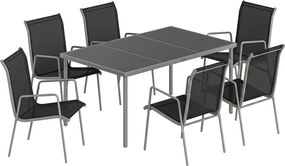Outsunny Zestaw Mebli Ogrodowych 150 x 90cm Stół z 6 Oddychającymi Krzesłami Szkło Hartowane | Aosom PL