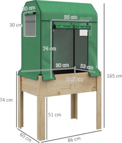 Outsunny Grządka Warzywna z Pokryciem Foliowym, Vliesem, Drewno Naturalne+Metal, 86 x 60 x 165cm