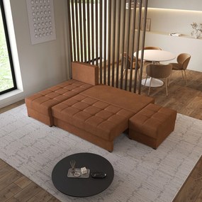Masseno Narożnik NORVI z funkcją spania i pojemnikiem na pościel Narozniki L, Rozkładana sofa - Miedziany, NEVE 52