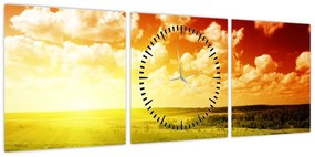 Obraz łąki ze świecącym słońcem (z zegarem) (90x30 cm)