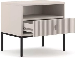 Szafka nocna Aurea w stylu nowoczesnym – ryflowany front, złote uchwyty, elegancka forma