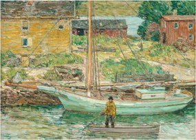 Obraz na szkle - Childe Hassam, Oyster Sloop, Cos Cob, reprodukcje (70x50 cm)