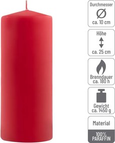 Zestaw słupkowych świec, 25 cm, Ø 10 cm, czerwony, 2 sztuki.