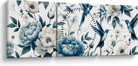 Obraz - Kolibry z kwiatami (z zegarem) (90x30 cm)