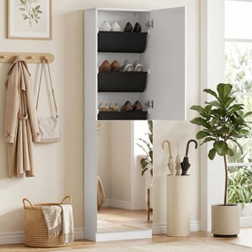HOMCOM Szafka na buty z lustrem, 5-stopniowa wąska komoda z drzwiami z cichym domykaniem, na 12 par, 50 x 20 x 180 cm, Biały | Aosom PL