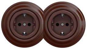 Kliklap - Podwójne retro gniazdo domowe z ramką SCHUKO 230V, brązowe