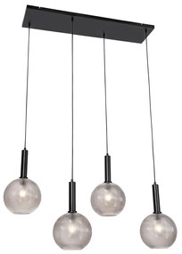 Designerska lampa wisząca czarna z przydymionym szkłem 4-światłowa - ChicoDesignerski Oswietlenie wewnetrzne