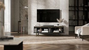 Ryflowana szafka RTV Selene 140 cm, czarna na złotych płozach