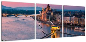 Obraz - Panorama miasta, Budapeszt, Węgry (z zegarem) (90x30 cm)