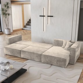 Masseno Narożnik TOLMO z funkcją spania i pojemnikiem na pościel Narozniki L, Rozkładana sofa - Kremowy, MONOLITH 04
