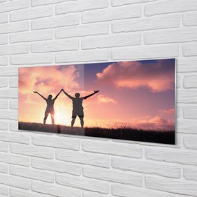 Szklany Panel Sylwetki Ludzi o Zachodzie