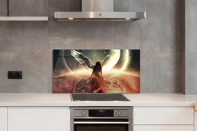 Szkło do Kuchni na Ścianę Skrzydlata Kobieta na tle Księżyca