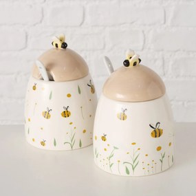 Pojemnik ceramiczny z pokrywką i łyżeczką HONEY, 445 ml