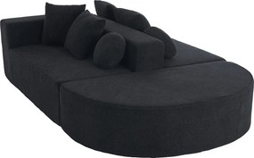 Sofa 5-osobowa – sofa segmentowa z 6 poduszkami i podłokietnikami – czarna tkanina szenilowa