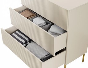 Komoda Nicole 100 cm z trzema szufladami i metalowymi nogami - kaszmir / złote nóżki