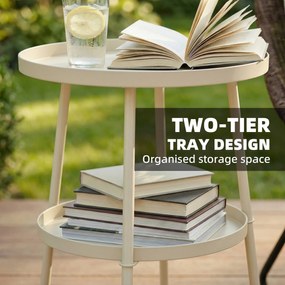 Outsunny Stolik pomocniczy Ø36 cm, stolik balkonowy z metalu, stolik tarasowy, okrągły stolik na taras, balkon, kremowy | Aosom PL