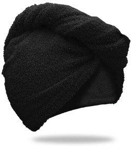 Szybkoschnący turban do włosów frotte czarny, 100% bawełna