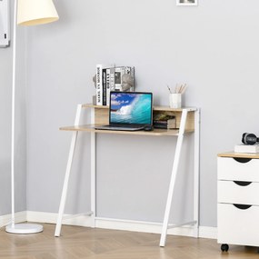 HOMCOM Biurko komputerowe w kolorze biały i dąb Praktyczne z eleganckim designem Idealne do pracy i nauki 84x45x85 cm | Aosom PL