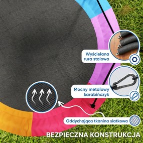 AIYAPLAY Huśtawka Gniazdowa Regulowana Ø 120 cm, Udźwig 300 kg, Dla Dzieci 3-8 lat, 120 x 120 x 180 cm, Wielokolorowa | Aosom PL