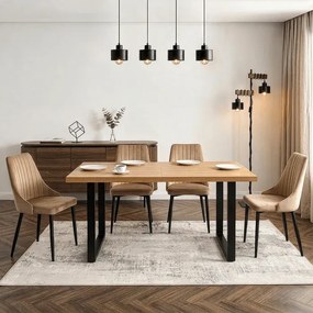 Stół Prostokątny Rozkładany EDWIN 160-260 cm Dąb Złoty/Czarny do Jadalni Nowoczesny Loft