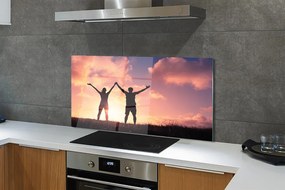 Szklany Panel Sylwetki Ludzi o Zachodzie