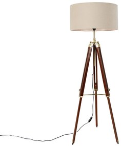 Lampa stojąca mosiężna z abażurem w kolorze jasnobrązowym 50 cm na trójnogu - CortinPrzemysłowy Oswietlenie wewnetrzne