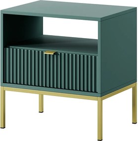 Stolik Nocny Elegancki Nova – Design z złotym uchwytem, fasada Geriffelt, praktyczny i nowoczesny, 54x56x39 cm, matowy labrador, złote metalowe nogi