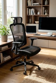 Czarny ergonomiczny obrotowy wentylowany fotel biurowy C5-F59