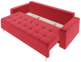 Czerwona sofa rozkładana z pojemnikiem na pościel C6-L61