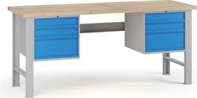 Stół warsztatowy G7, blat bukowy, 2000 x 685 x 840 mm, 2x kontener, 6x szuflada, niebieski