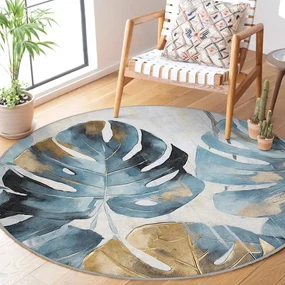 Niebieski okrągły dywan odpowiedni do prania ø 80 cm Golden Leaves – Mila Home