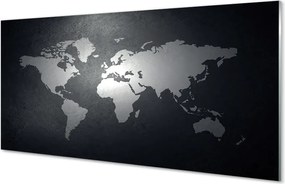 Panel szklany do Kuchni Kontrasty Świata: Biała Mapa na Czarnym Tle