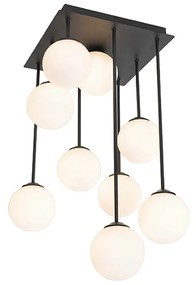 Nowoczesna lampa sufitowa czarna z opalowym szkłem 9-świateł - Athens Nowoczesny Oswietlenie wewnetrzne