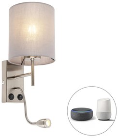 Inteligentna lampa ścienna stalowa z szarym kloszem, w tym Wi-Fi A60 - Stacca Nowoczesny Oswietlenie wewnetrzne