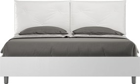 Łóżko podwójne z pojemnikiem na pościel, podnoszone podwójnie, 160x190 cm, drewno jesionowe białe, poduszki z białej skóry ekologicznej, Egos Appia