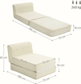 HOMCOM Sofa Podłogowa, Składana Mata dla Gości, Lekka, Pokrycie Sztruksowe, 73x100x60 cm, Kremowa