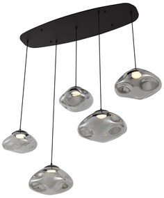 Designerska lampa wisząca czarna z przydymionym szkłem 5-punktowa - GusDesignerski Oswietlenie wewnetrzne