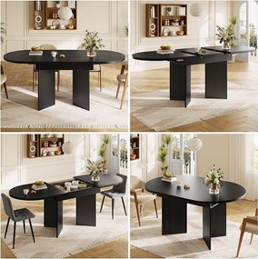 Rozkładany stół jadalny - 120/160 x 80 x 75 cm - dla 4-6 osób - styl minimalistyczny - z miejscem do przechowywania - płyta MDF - czarny