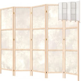 Parawan pokojowy 5-częściowy 225x172 drewniany japoński Jednostronny dekoracyjny shabby chic Kremowy